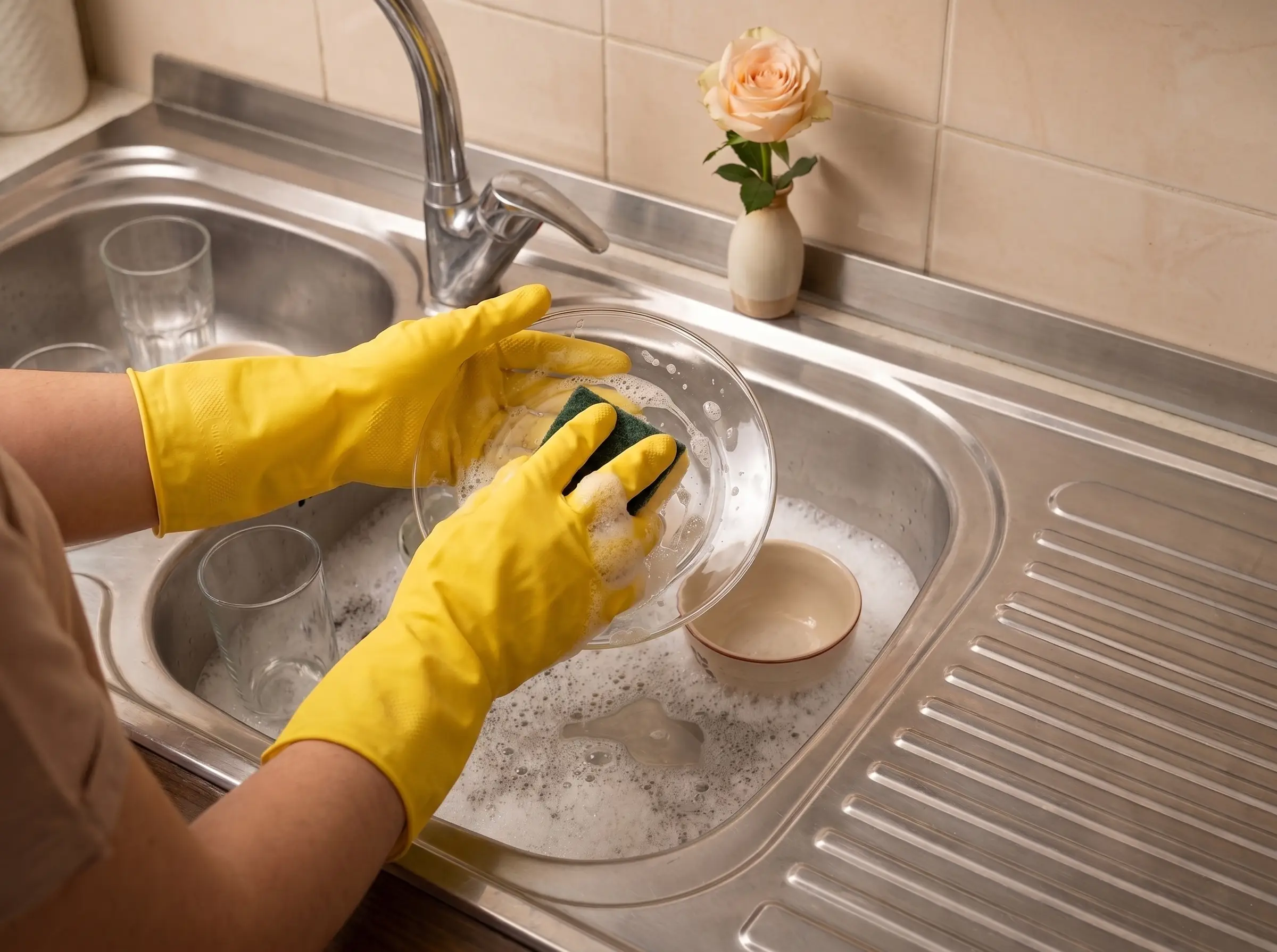 Daily Dishwashing and Household Cleaning with Ghahraman Rose Gloves